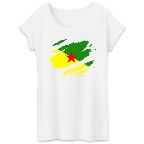 Image of tshirt femme drapeau guyane effet tshirt déchiré