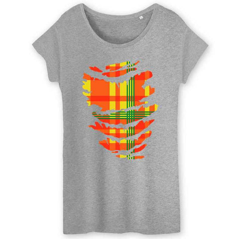 Image of madrass rouge jaune vert tshirt femme