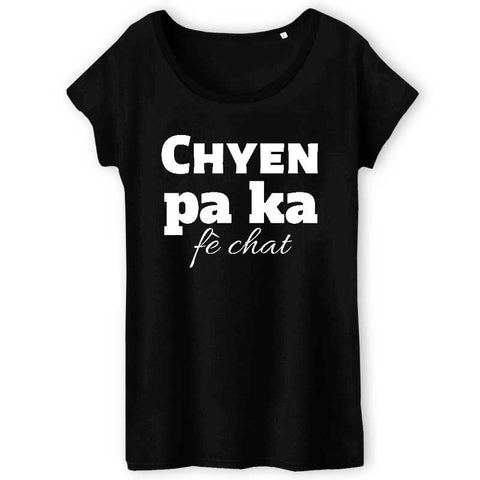 Image of chyen pa ka fè chat tshirt femme