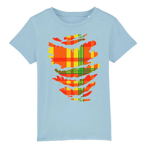 Image of madras  vert jaune rouge  tshirt enfant