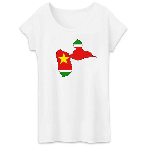 Image of tshirt femme carte guadeloupe drapeau