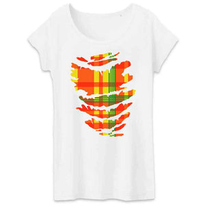 T-Shirt Femme - Madras rouge, jaune & vert