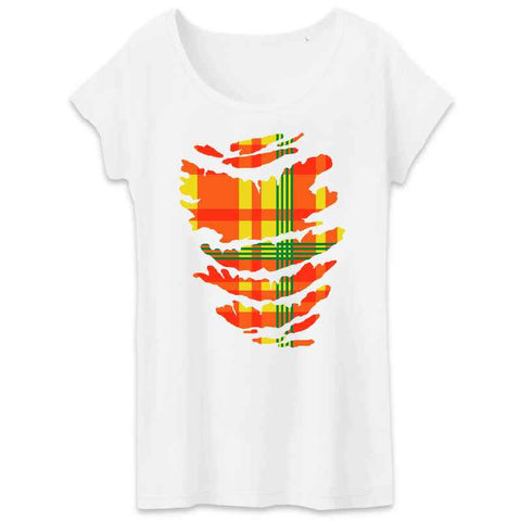 Image of t-shirt femme madrass rouge jaune vert